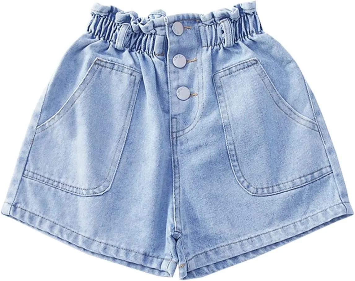 Rolanko Girls Denim Shorty Shorts Elastic Waist Kids Summer Jean Shorts 4-14 Years