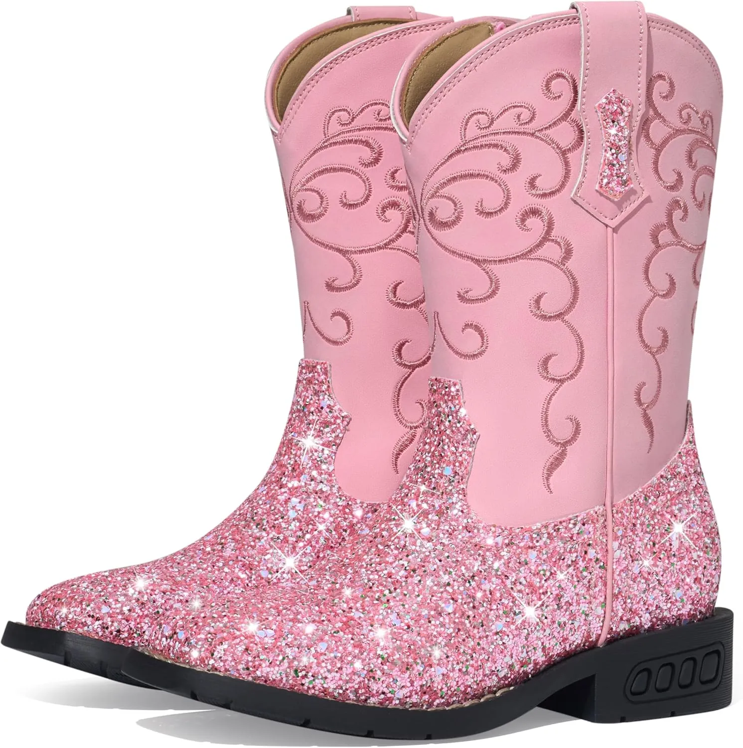 Rollda Girls Cowboy Boots Glitter Western Boots Sequin Cowgirl Boots for Girls