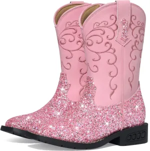 Rollda Girls Cowboy Boots Glitter Western Boots Sequin Cowgirl Boots for Girls
