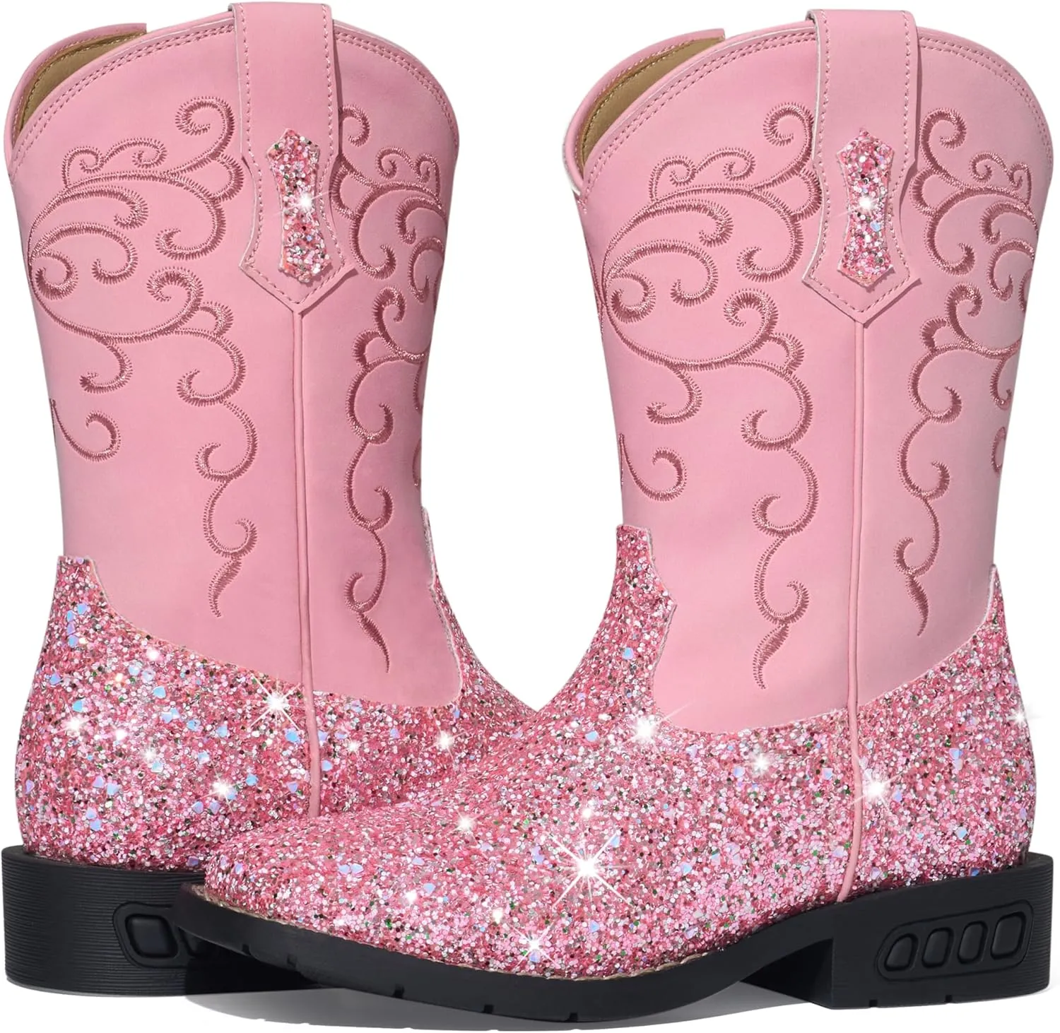 Rollda Girls Cowboy Boots Glitter Western Boots Sequin Cowgirl Boots for Girls