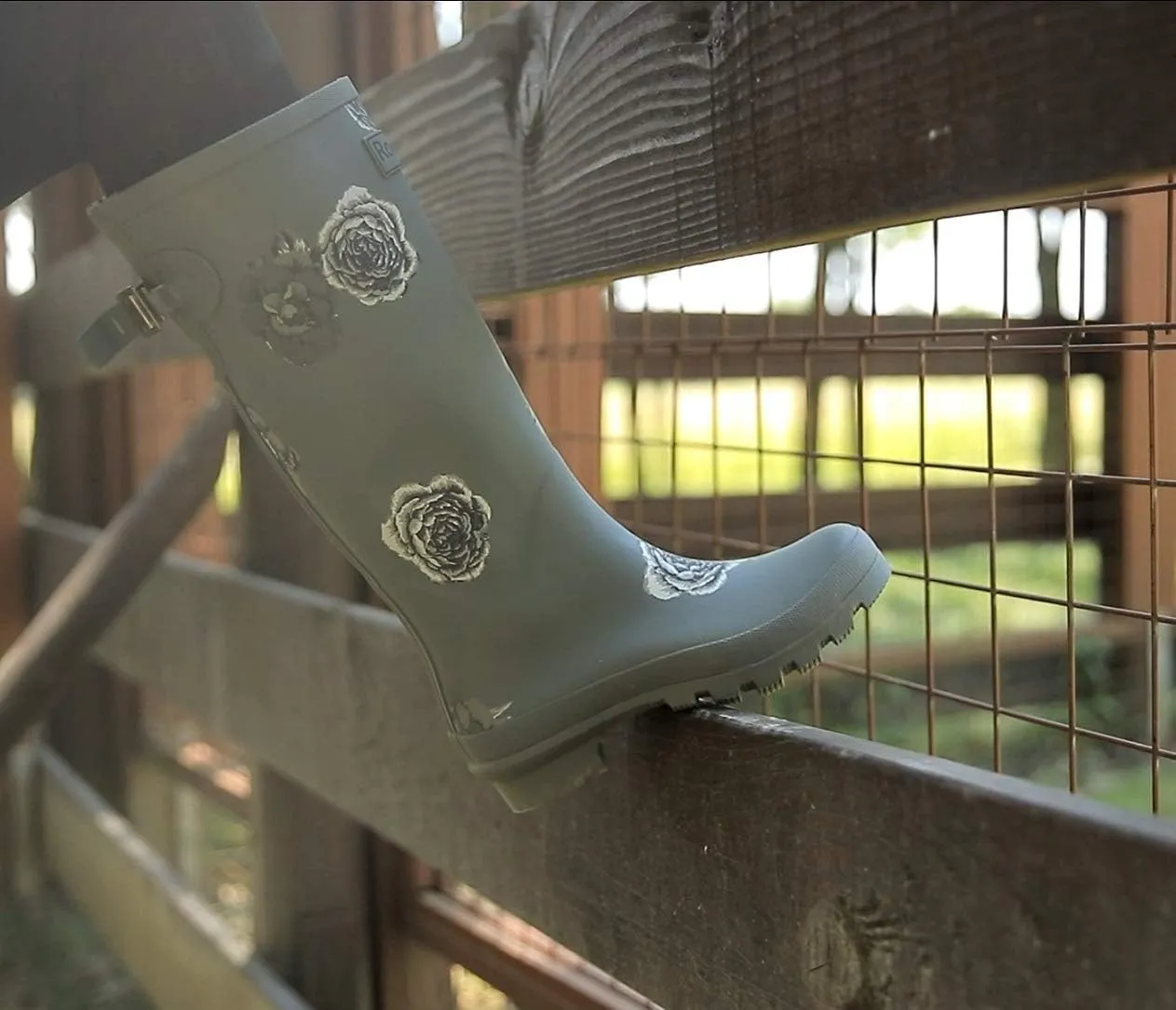 Rongee Rain Boots for Women Waterproof Floral Printed with Adjustable Buckle