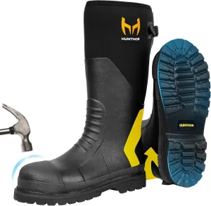 Rubber Work Boots, Puncture-Proof with Steel Toe & Shank, Lightweight Waterproof Anti Slip EVA Outsole Hunting Boots for Men, 6mm Neoprene for Construction, Manufacturing or Farming(Size 6-14)