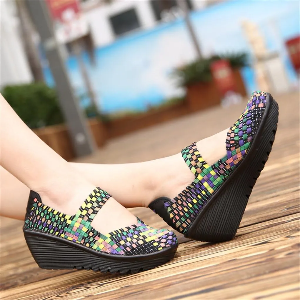 Ruiatoo Women's Platform Wedge Sandals Comfortable Walking Shoes Woven Pumps Mary Jane Shoes