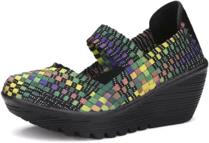 Ruiatoo Women's Platform Wedge Sandals Comfortable Walking Shoes Woven Pumps Mary Jane Shoes