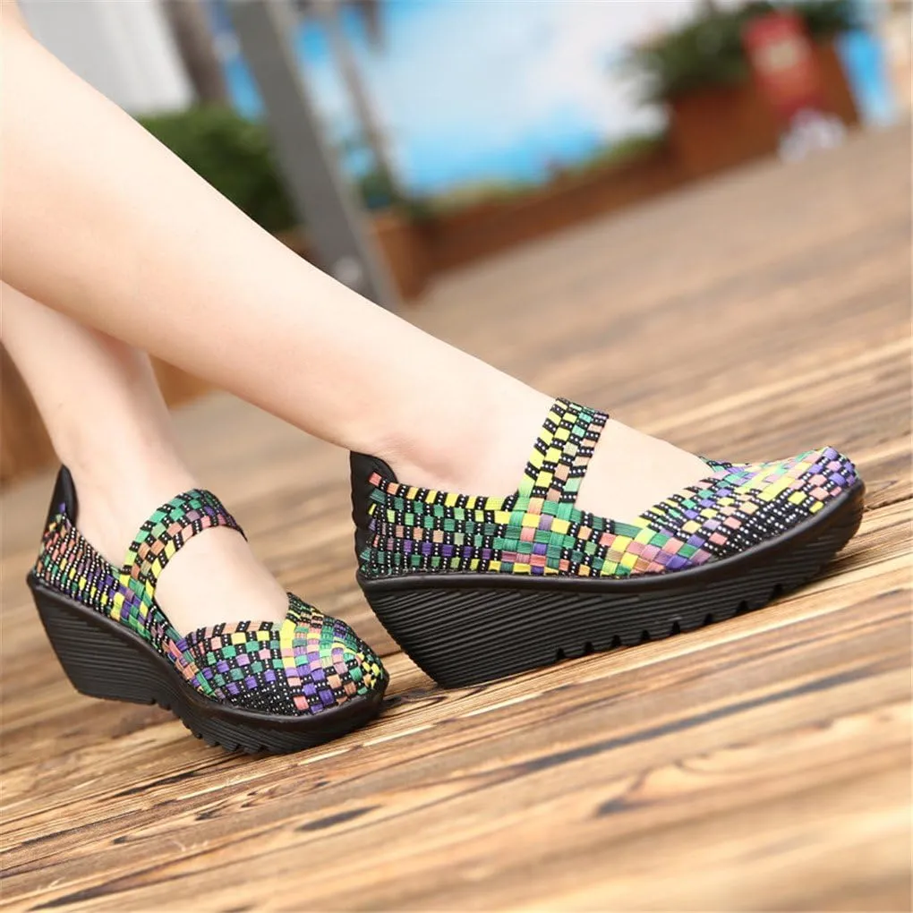 Ruiatoo Women's Platform Wedge Sandals Comfortable Walking Shoes Woven Pumps Mary Jane Shoes