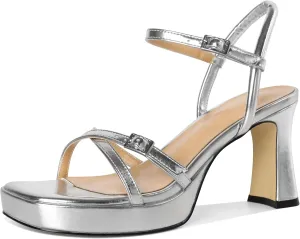 SAMMITOP Platform Heels for Women High Block Chunky Heeled Sandals Open Square Toe Cross Strappy Heels Fashion Wedding Party Dress Shoes 3.5 Inch