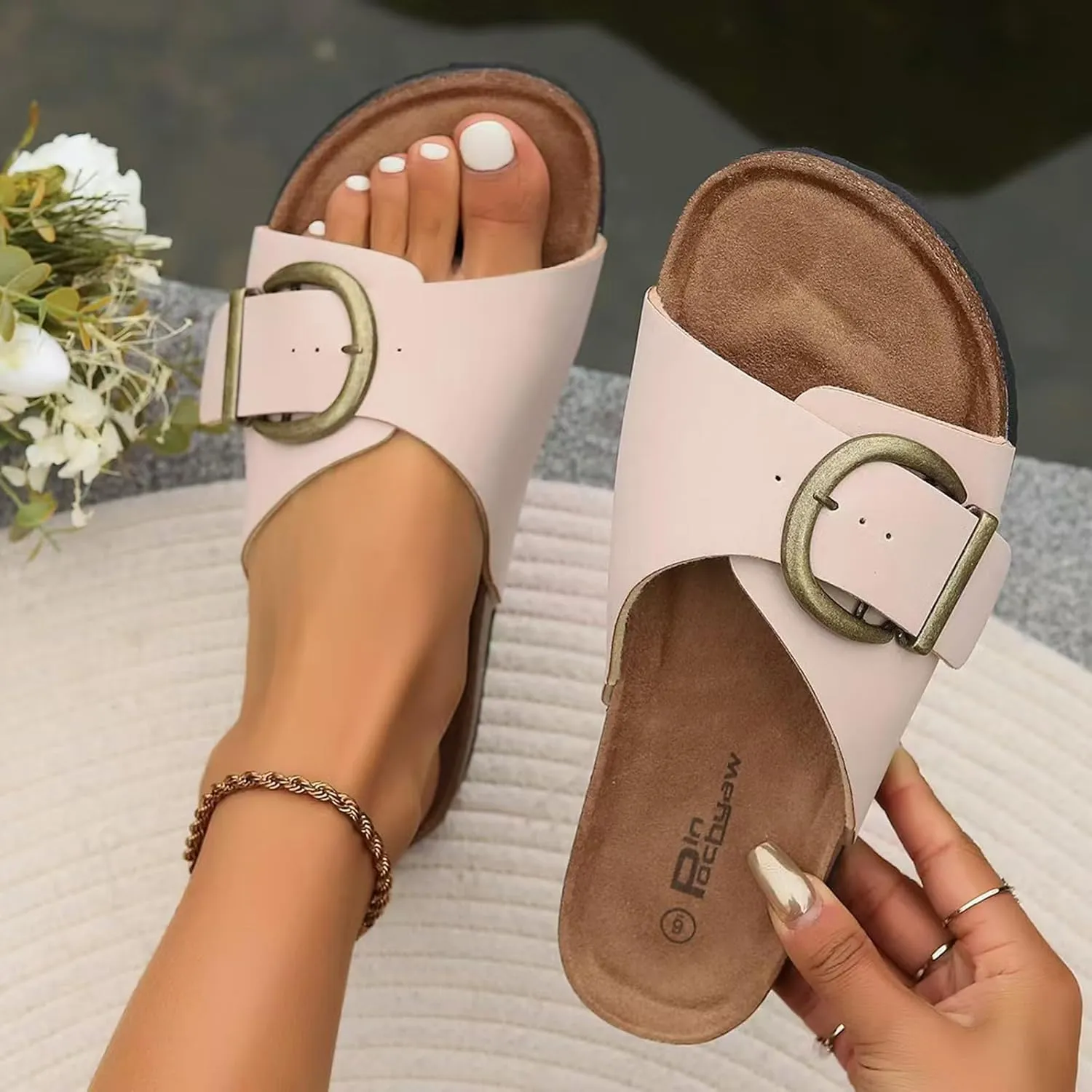 Sandals for Women Comfortable Women Summer Sandals with Memory Foam Insole Adjustable Women Cork Sandals for All-Day Wear