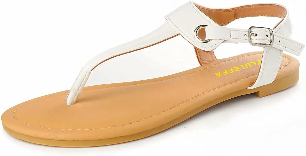 Sandals for women - Womens Comfortable Cute Flat Thong Sandals - Women’s Summer Sandal Shoes with Adjustable Ankle Buckle T-Strap