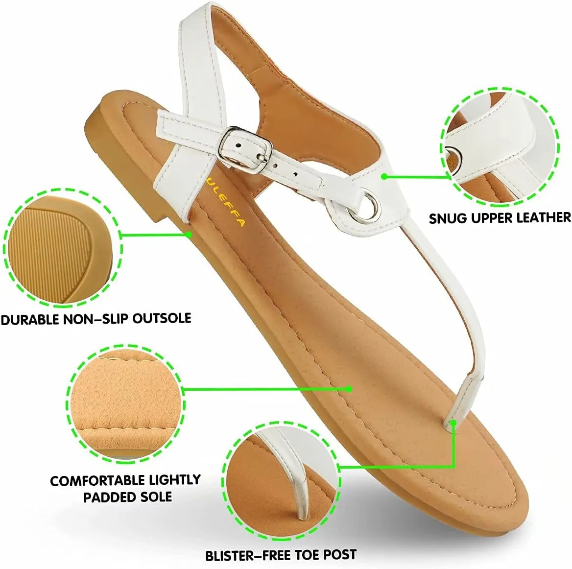 Sandals for women - Womens Comfortable Cute Flat Thong Sandals - Women’s Summer Sandal Shoes with Adjustable Ankle Buckle T-Strap