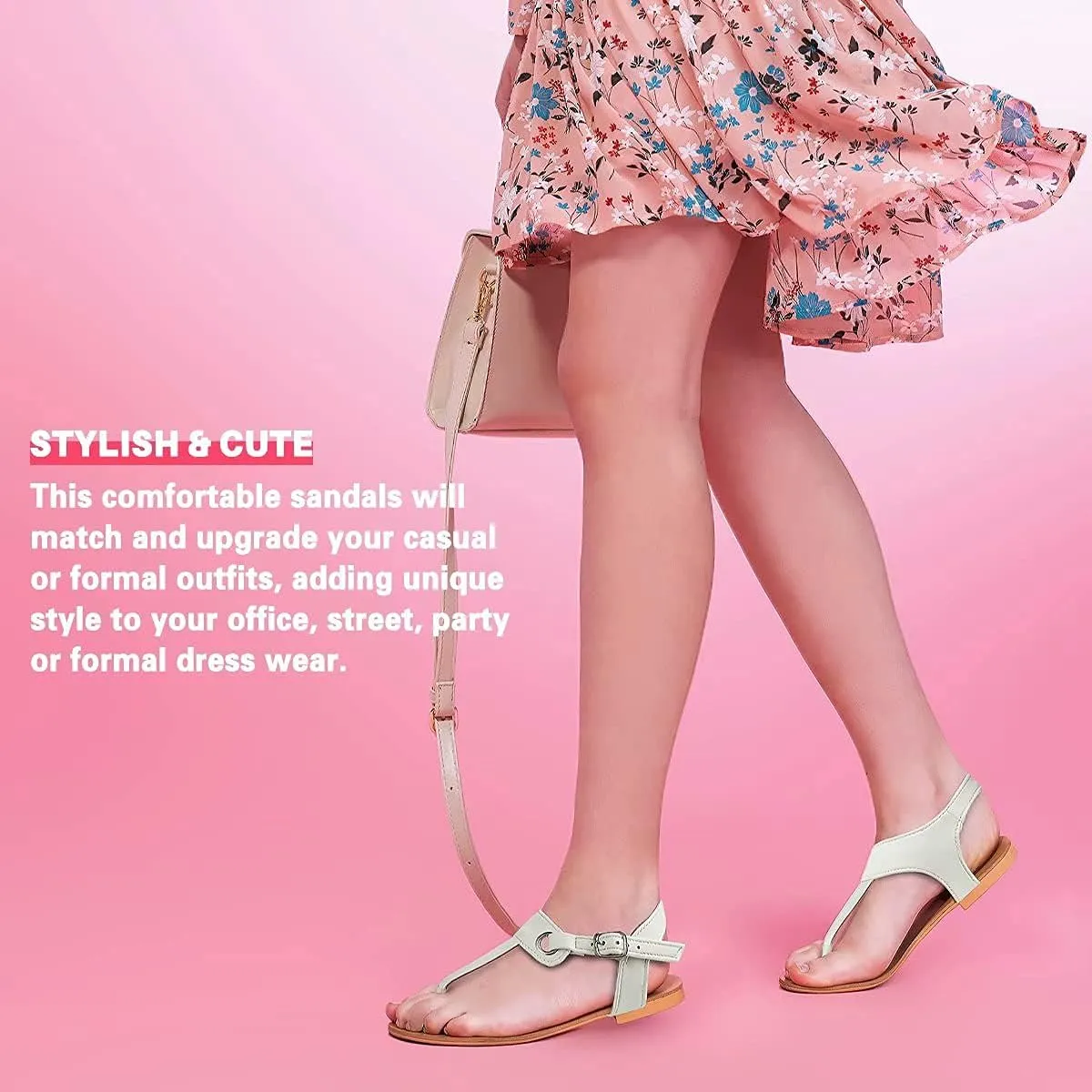 Sandals for women - Womens Comfortable Cute Flat Thong Sandals - Women’s Summer Sandal Shoes with Adjustable Ankle Buckle T-Strap