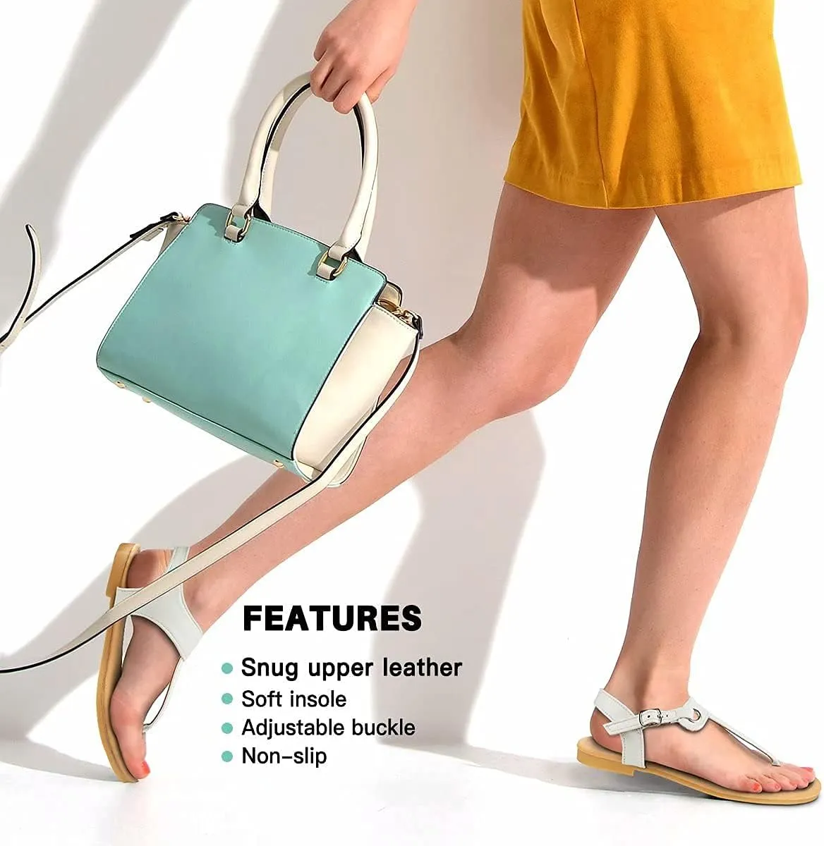 Sandals for women - Womens Comfortable Cute Flat Thong Sandals - Women’s Summer Sandal Shoes with Adjustable Ankle Buckle T-Strap