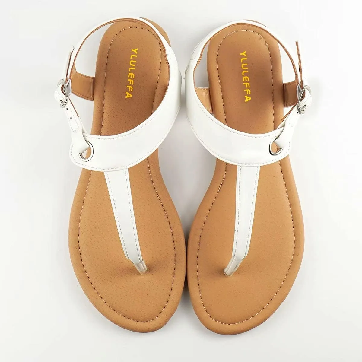 Sandals for women - Womens Comfortable Cute Flat Thong Sandals - Women’s Summer Sandal Shoes with Adjustable Ankle Buckle T-Strap