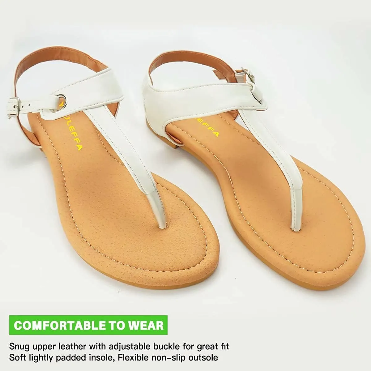 Sandals for women - Womens Comfortable Cute Flat Thong Sandals - Women’s Summer Sandal Shoes with Adjustable Ankle Buckle T-Strap