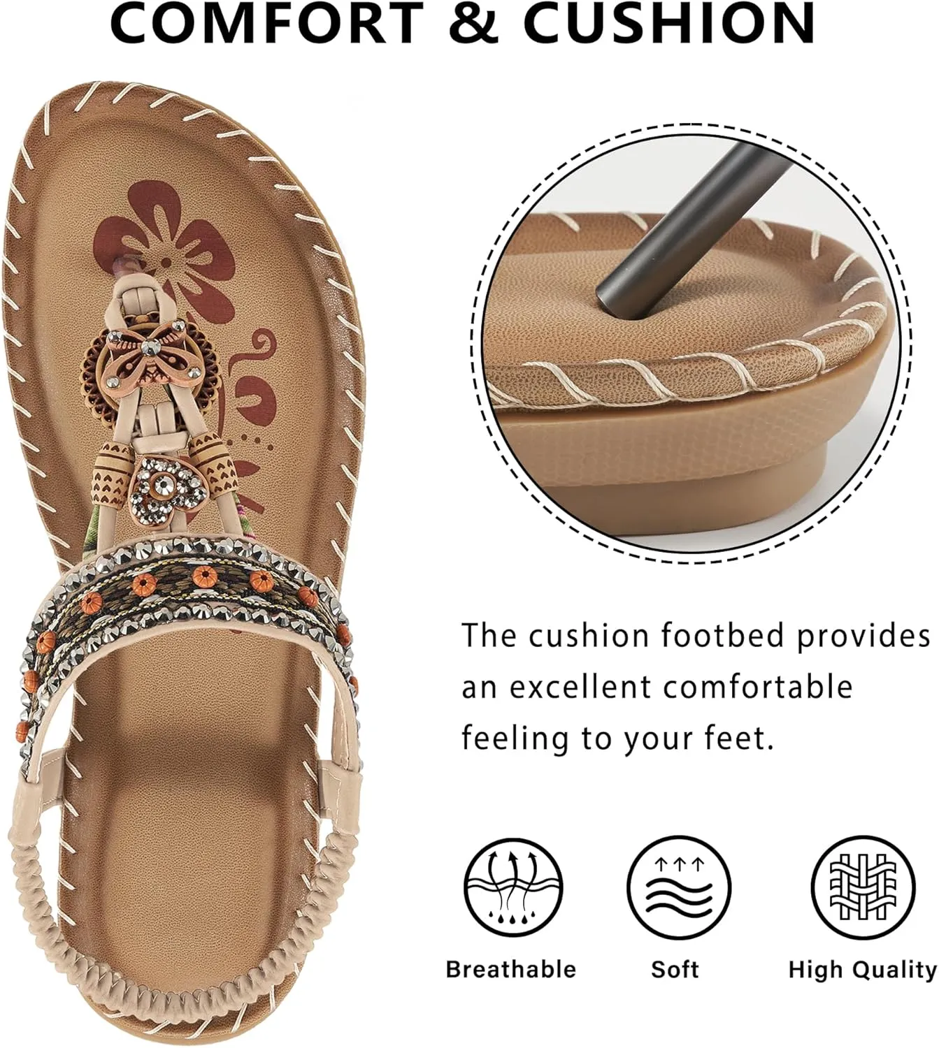Sandals Women Dressy Flats: Bohemian Flat Sandals for Women Comfortable Summer Casual Flip Flops Elastic Ankle Strap