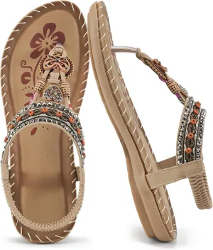 Sandals Women Dressy Flats: Bohemian Flat Sandals for Women Comfortable Summer Casual Flip Flops Elastic Ankle Strap