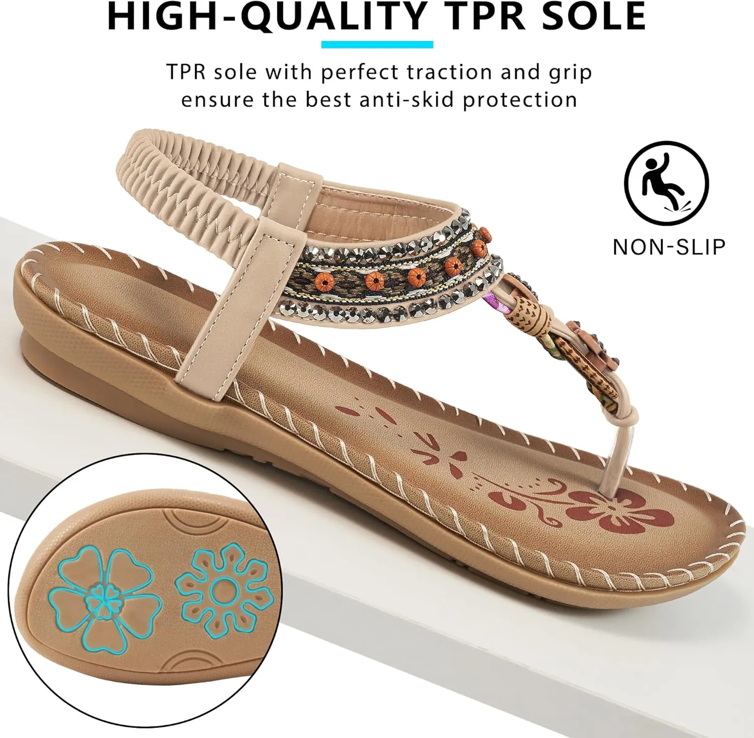 Sandals Women Dressy Flats: Bohemian Flat Sandals for Women Comfortable Summer Casual Flip Flops Elastic Ankle Strap