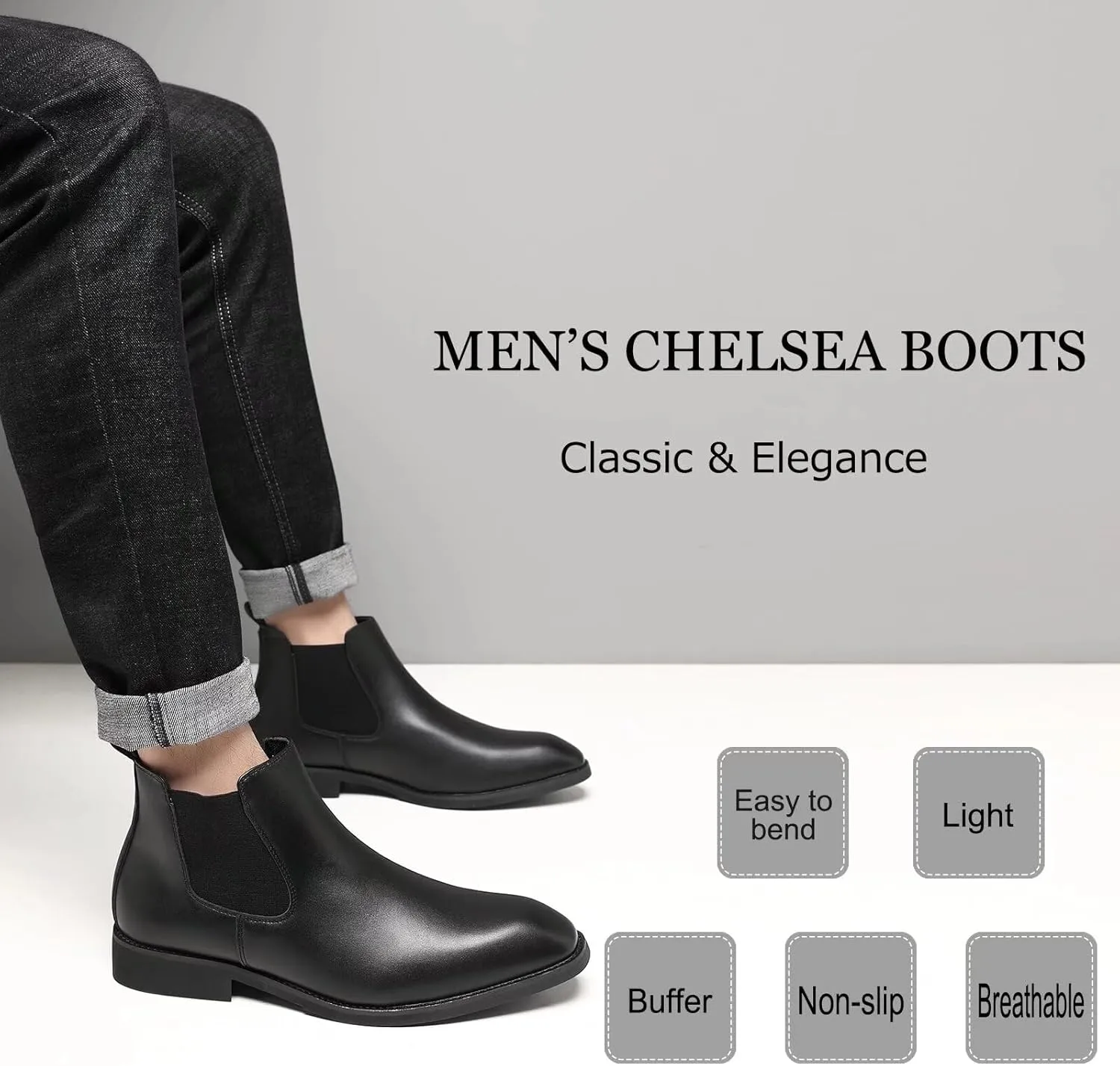SANNAX Men's Chelsea Boots Classic Business Leather Shoes Casual Dress Ankle Boot