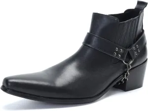 Santimon Chelsea Boots Men Casual Party Dress Leather Cowboy Boots Fashion Western Prom Wedding Ballroom Chain Ankle Boots for Mens