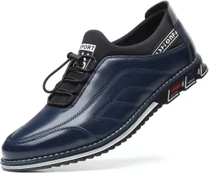 Santimon Mens Casual Leather Drawstring Slip-On Sneakers Business Formal Walking Comfort Driving Lofers Classic Moccasin Shoes