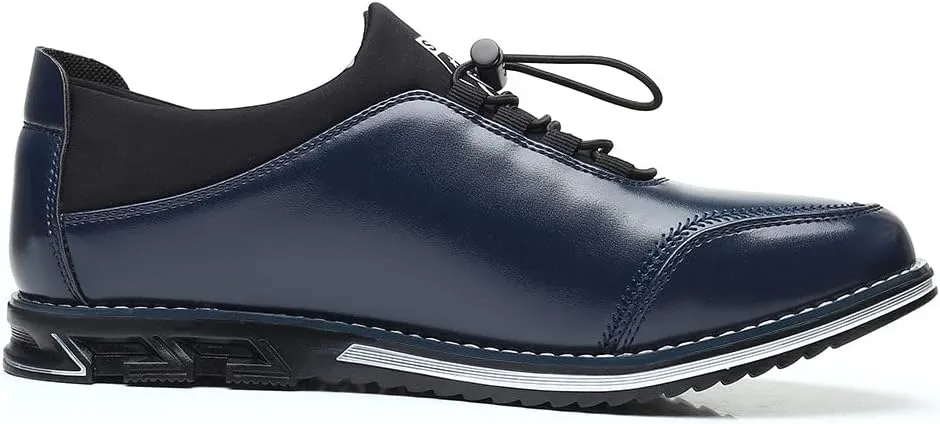 Santimon Mens Casual Leather Drawstring Slip-On Sneakers Business Formal Walking Comfort Driving Lofers Classic Moccasin Shoes