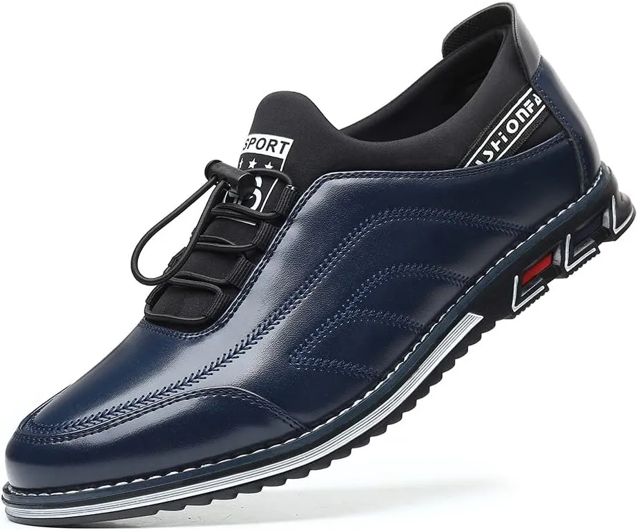 Santimon Mens Casual Leather Drawstring Slip-On Sneakers Business Formal Walking Comfort Driving Lofers Classic Moccasin Shoes
