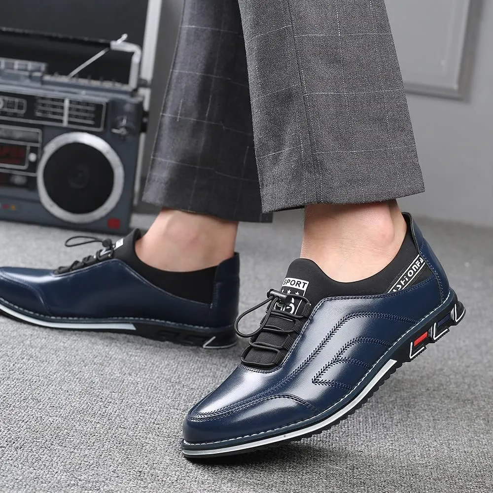 Santimon Mens Casual Leather Drawstring Slip-On Sneakers Business Formal Walking Comfort Driving Lofers Classic Moccasin Shoes