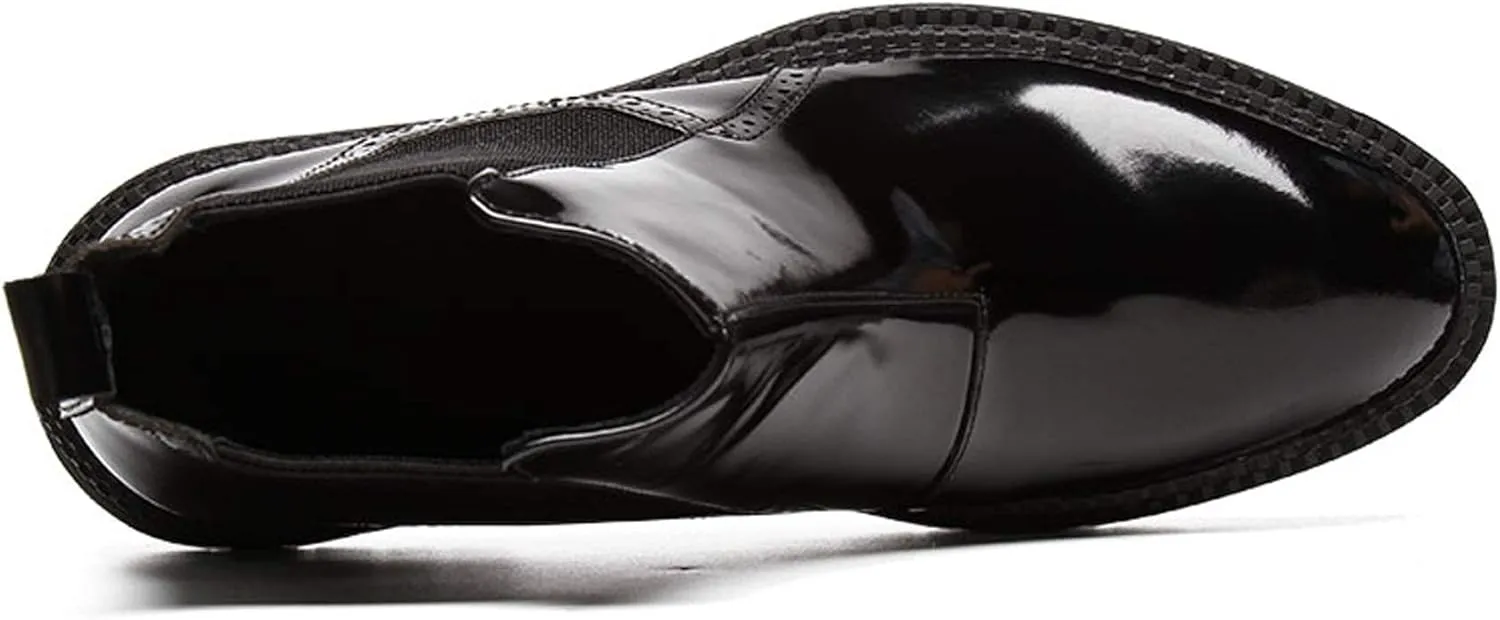 Santimon Mens Causal Chelsea Boots Patent Leather Elastic Ankle Ankle Dress Boots for Men Black Brown