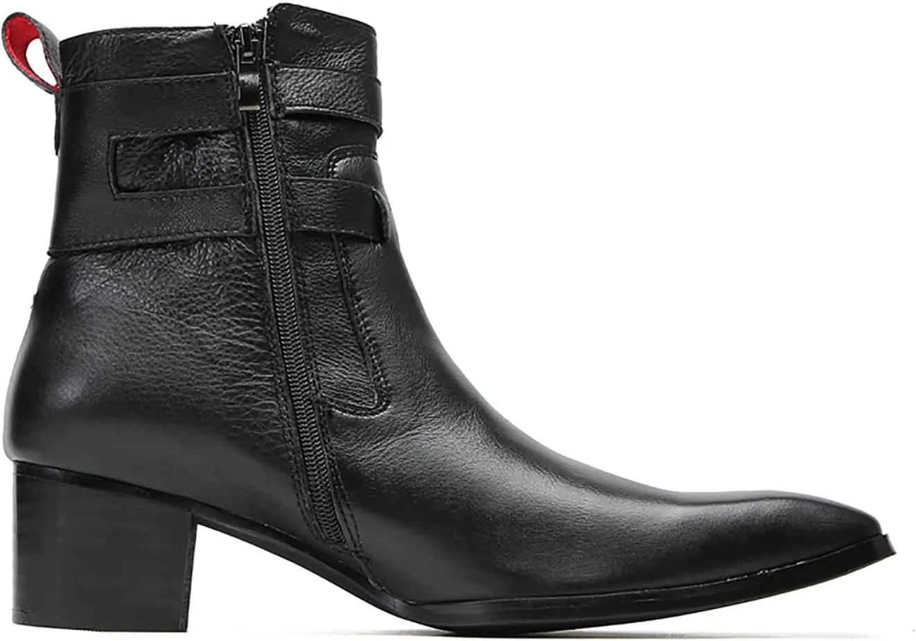 Santimon Mens Chelsea Boots Casual Dress Genuine Leather Motorcycle Boots Plain Toe Double Buttons Zipper Cowboy Boots Fashion Comfort Prom Wedding Party Disco Mid Top Boots for Men