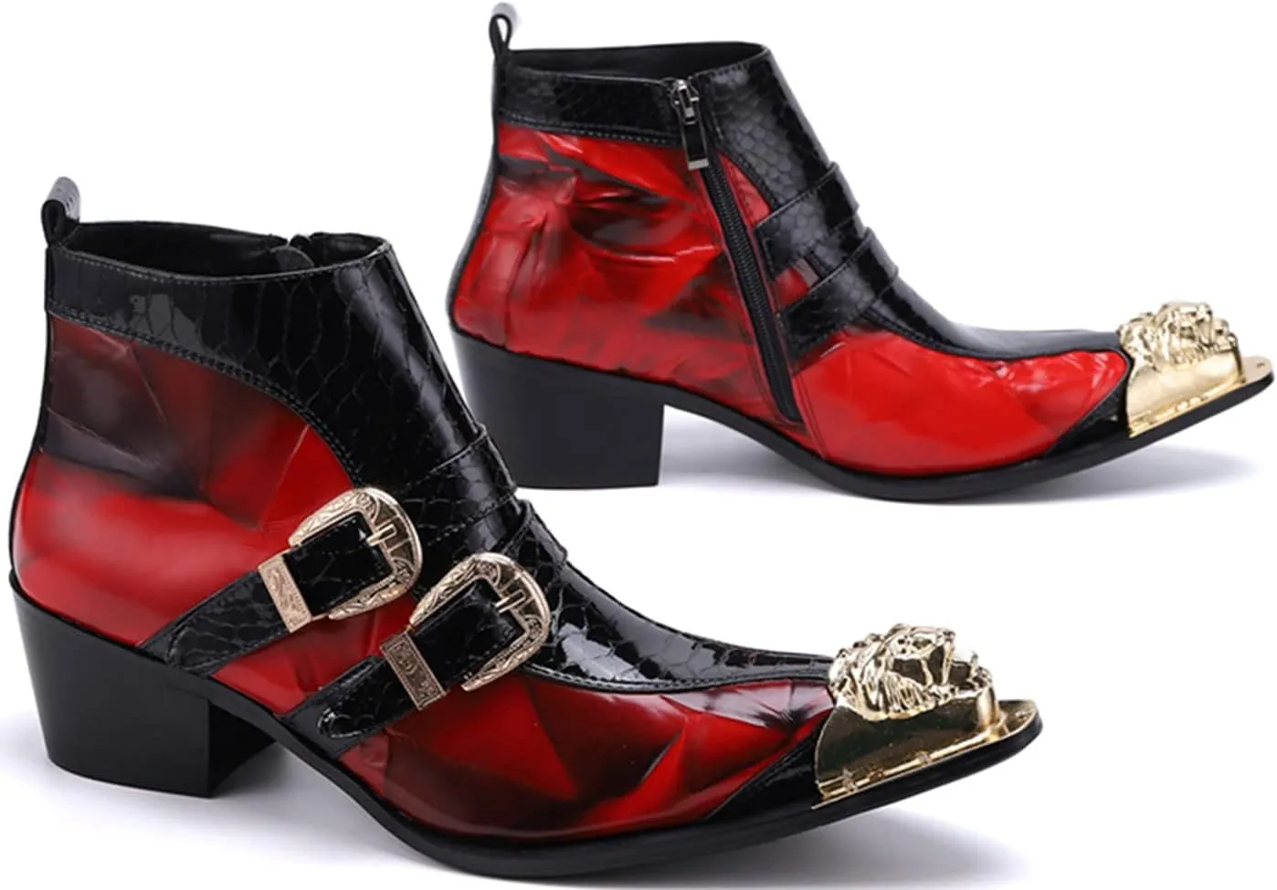 Santimon Mens Chelsea Boots Dress Casual Party Western Boots Metal Tip Toe Genuine Leather Zipper Buckle Two Tone Ankle Boots Fashion Cowboy Disco Singer Ballroom Wedding Tuxedo Chukka Boots