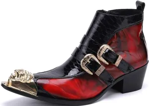 Santimon Mens Chelsea Boots Dress Casual Party Western Boots Metal Tip Toe Genuine Leather Zipper Buckle Two Tone Ankle Boots Fashion Cowboy Disco Singer Ballroom Wedding Tuxedo Chukka Boots