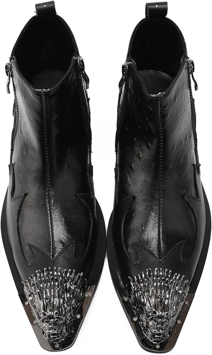 Santimon Men's Chelsea Boots - Genuine Leather Western Ankle Boots with Metal Dragon Wingtip-Toe & Double Zipper - Dress & Casual Cowboy Boots for Party, Disco & Bar