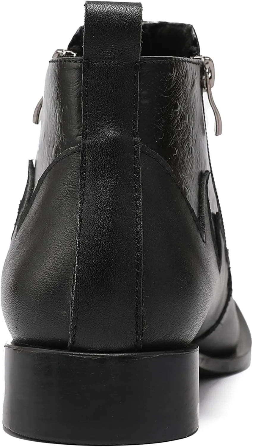 Santimon Men's Chelsea Boots - Genuine Leather Western Ankle Boots with Metal Dragon Wingtip-Toe & Double Zipper - Dress & Casual Cowboy Boots for Party, Disco & Bar
