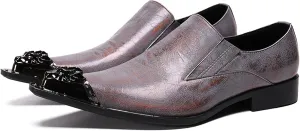 Santimon Mens Loafers Pointed Toe Sparkling Leather Fashion Casual Metal Tip Western Dress Shoes
