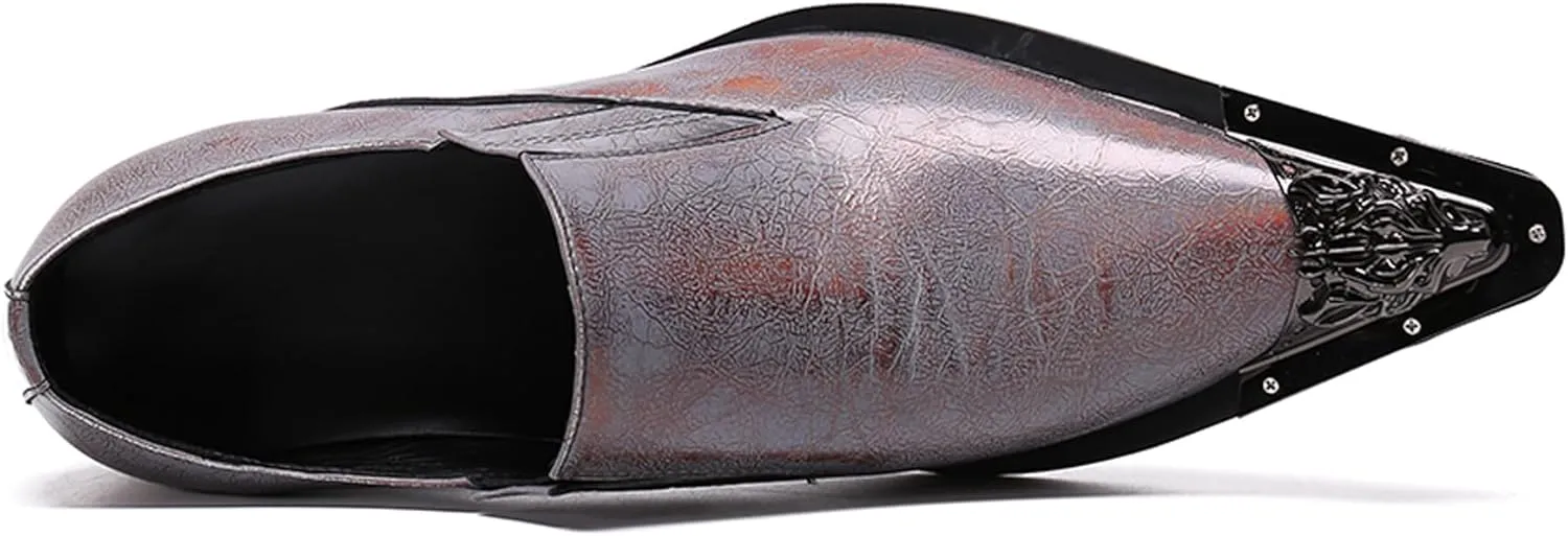 Santimon Mens Loafers Pointed Toe Sparkling Leather Fashion Casual Metal Tip Western Dress Shoes