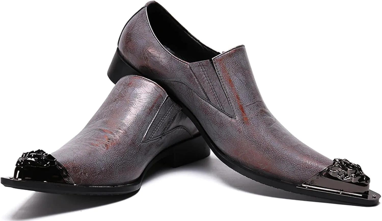 Santimon Mens Loafers Pointed Toe Sparkling Leather Fashion Casual Metal Tip Western Dress Shoes
