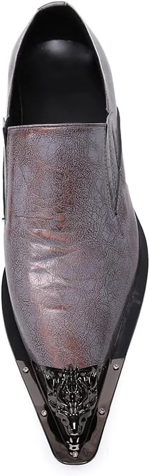 Santimon Mens Loafers Pointed Toe Sparkling Leather Fashion Casual Metal Tip Western Dress Shoes
