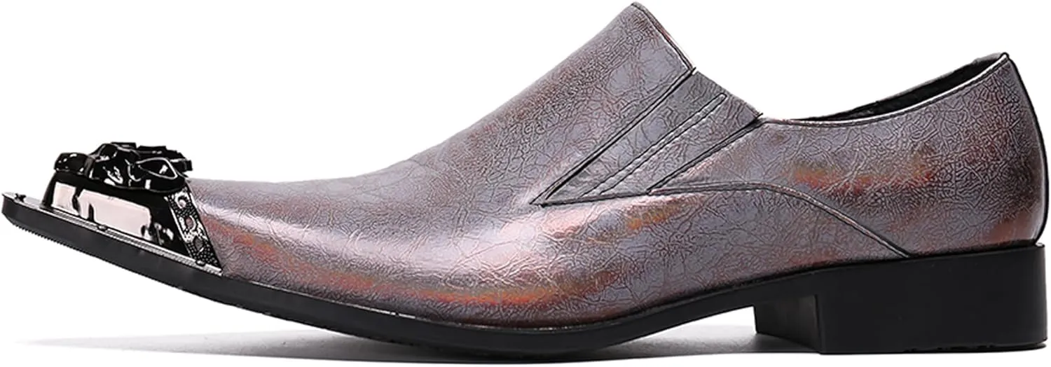Santimon Mens Loafers Pointed Toe Sparkling Leather Fashion Casual Metal Tip Western Dress Shoes