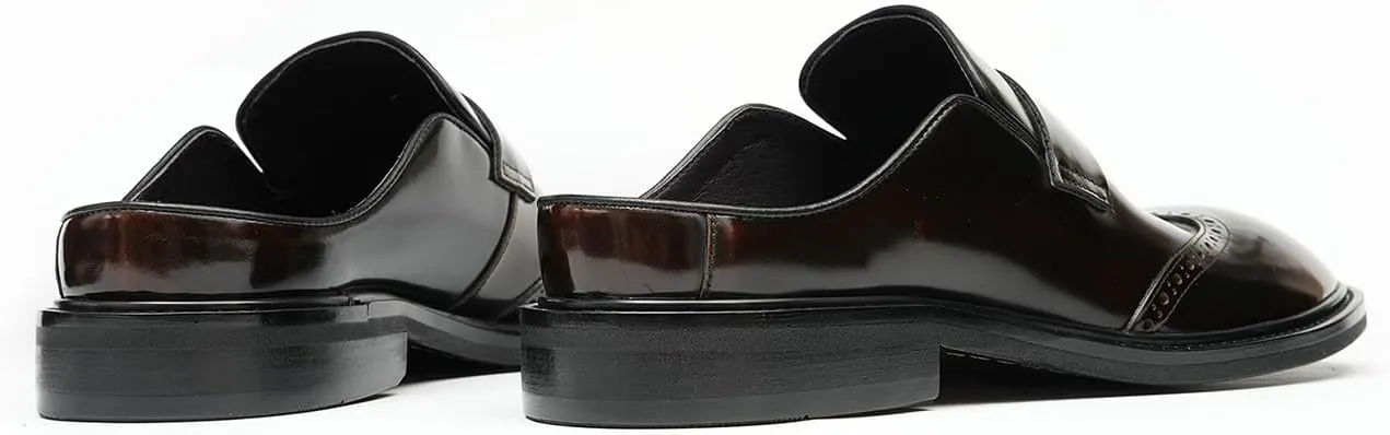 Santimon Men’s Mules Penny Loafer Slip-On Dress Shoes, Polished Wingtip Brogue Clogs for Business Casual, Open-Back Outside Slippers for Men