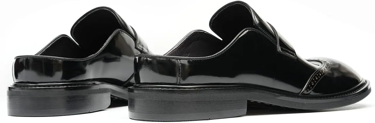 Santimon Men’s Mules Penny Loafer Slip-On Dress Shoes, Polished Wingtip Brogue Clogs for Business Casual, Open-Back Outside Slippers for Men