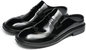 Santimon Men’s Mules Penny Loafer Slip-On Dress Shoes, Polished Wingtip Brogue Clogs for Business Casual, Open-Back Outside Slippers for Men