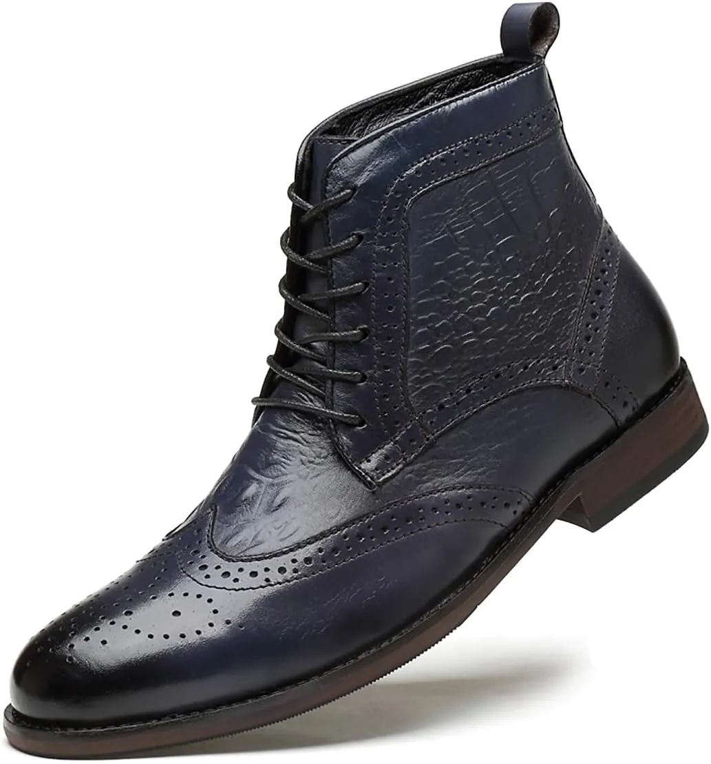 Santimon Men's Oxfords Boots Dress Casual Leather Fashion Wingtips Brogues Chelsea Boots Tuxedo Ankle Danner Boots for Men