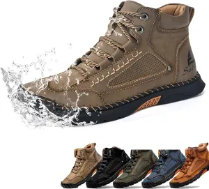 Sawbehind Men's Comfortable Handmade Leather Boots, 2025 New Sawbehind Mens Boots, Wide Toe Box Outdoor Leather Shoes, Waterproof, Arch Support