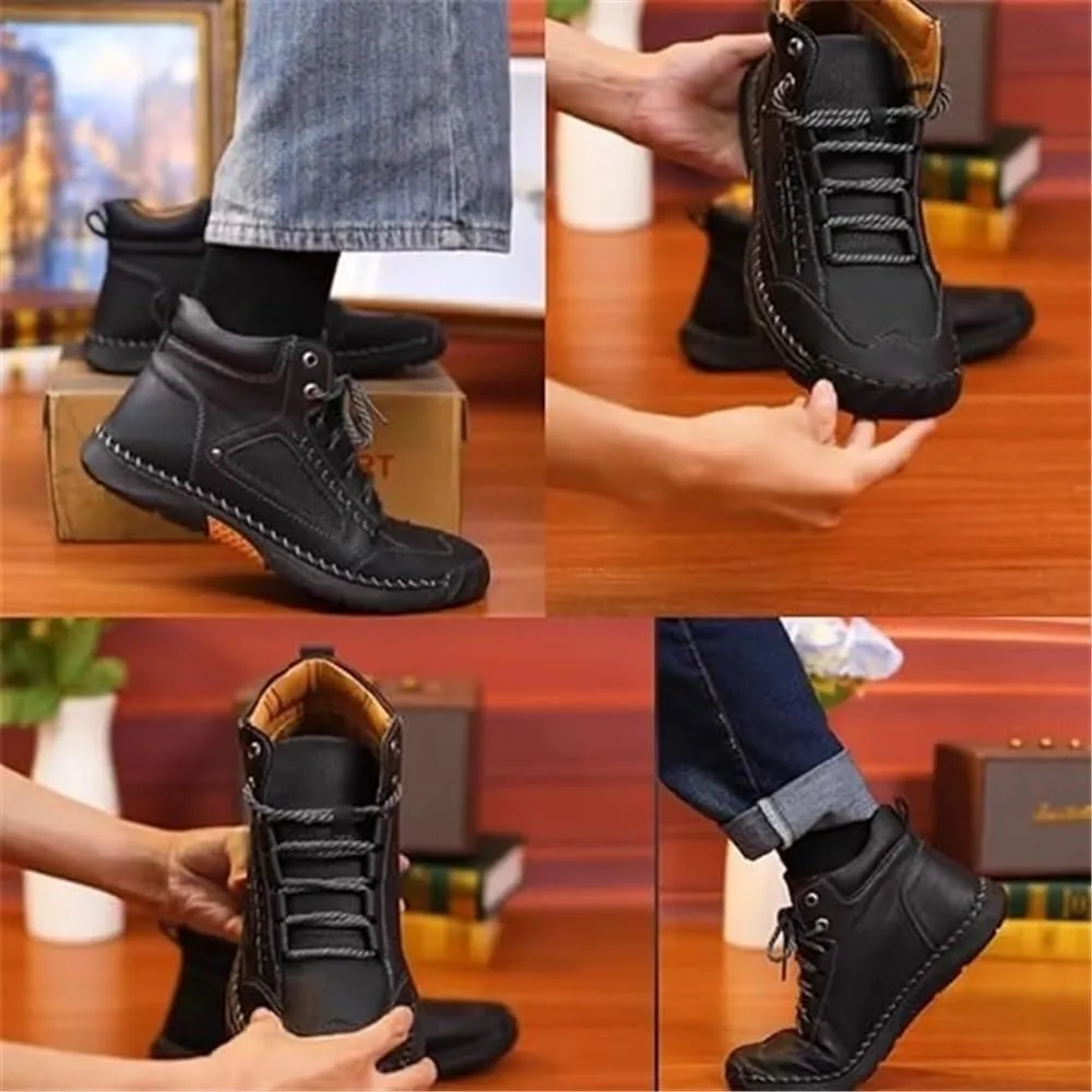 Sawbehind Men's Comfortable Handmade Leather Boots, Men's Casual Leather Handmade Non-Slip Arch Support Shoes(Green,US 9)