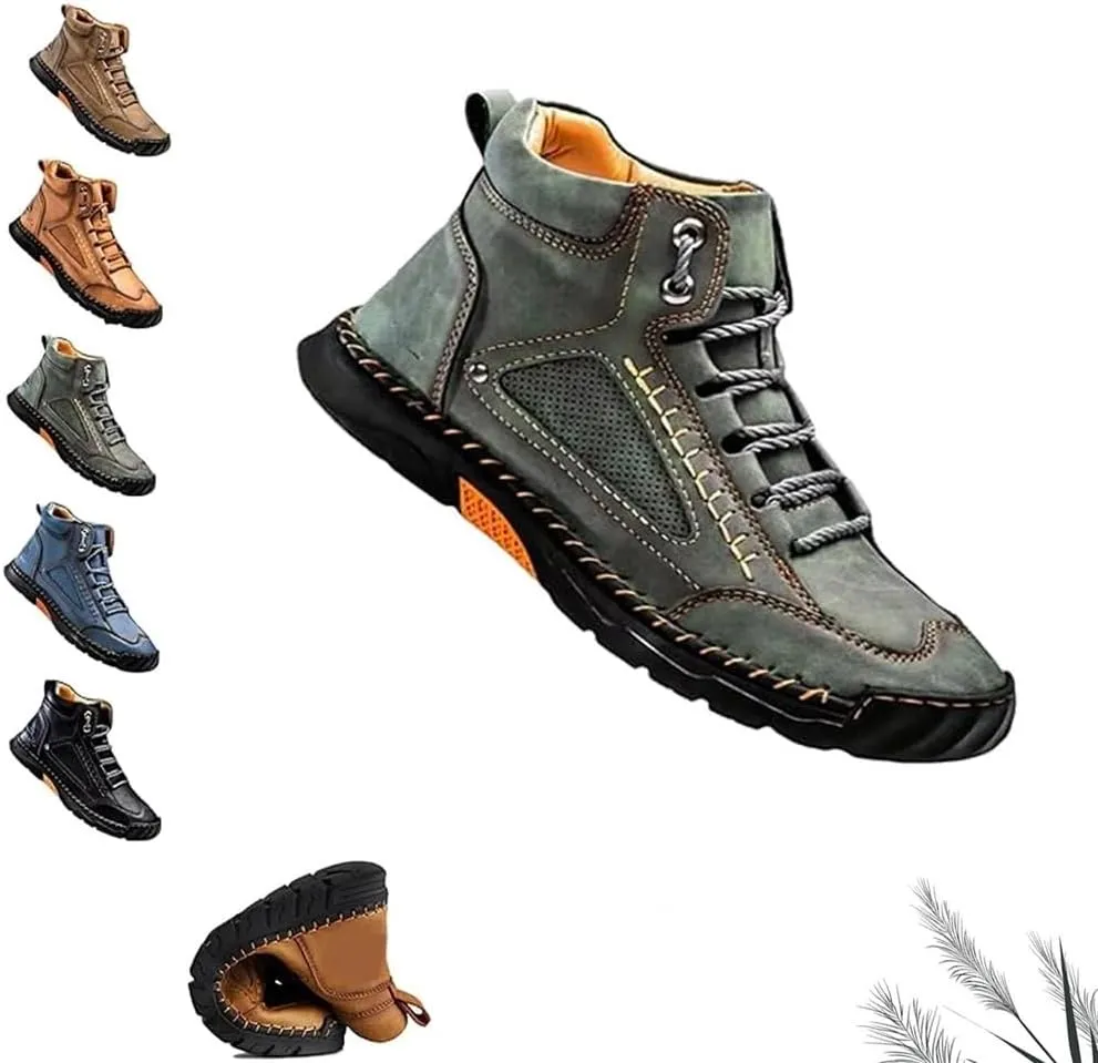 Sawbehind Men's Comfortable Handmade Leather Boots, Men's Casual Leather Handmade Non-Slip Arch Support Shoes(Green,US 9)
