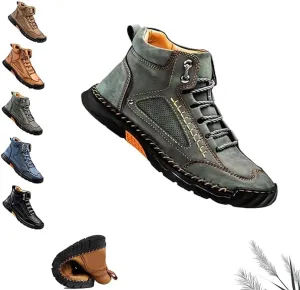 Sawbehind Men's Comfortable Handmade Leather Boots, Men's Casual Leather Handmade Non-Slip Arch Support Shoes(Green,US 9)
