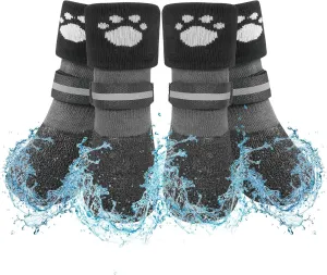 SCENEREAL Anti Slip Dog Socks Boots, Dog Shoes for Hot/Cold Pavement Snow Rain Days, Waterproof Grip Doggy Booties for Hardwood Floor, Winter Paw Protectors for Small Medium Large Senior Old Dogs