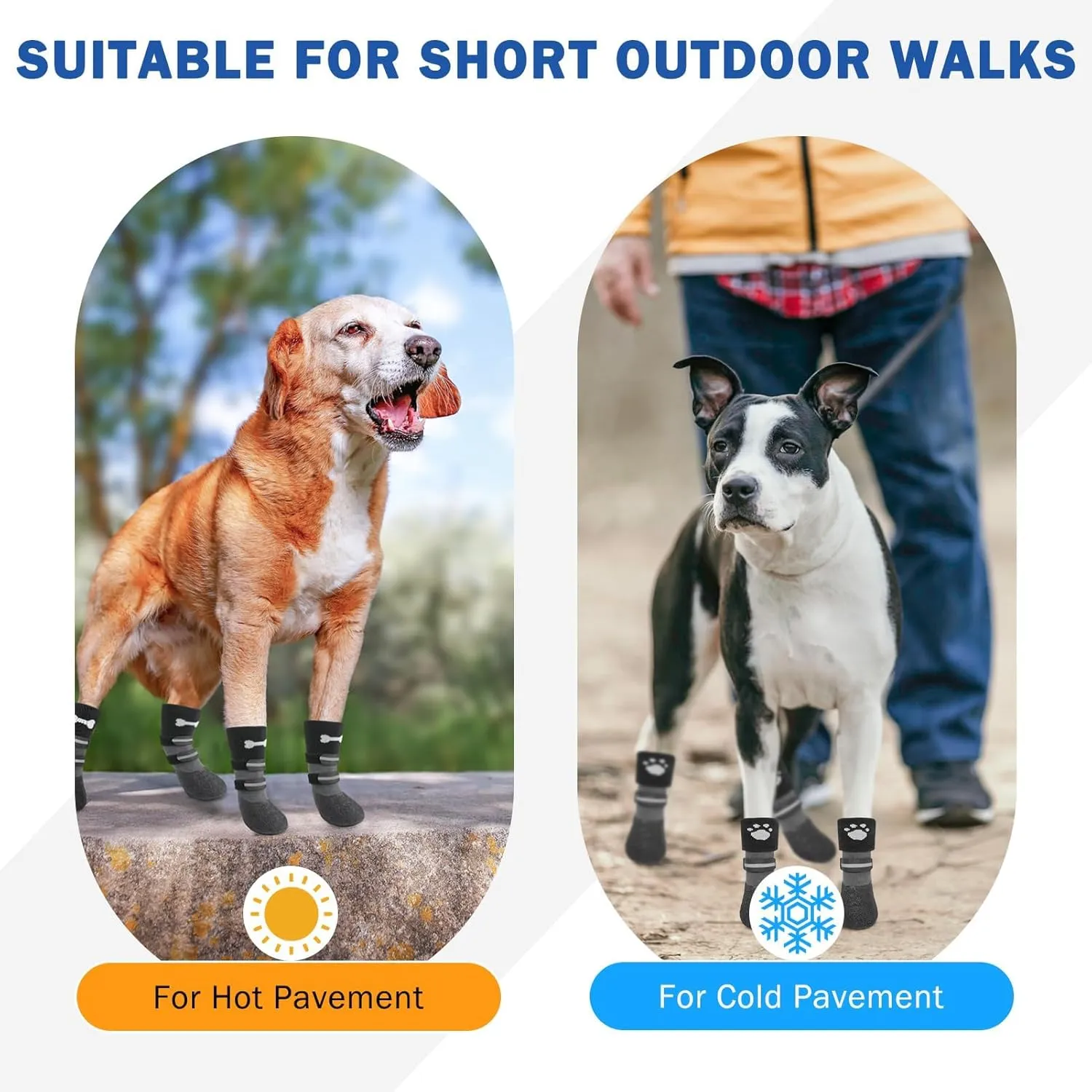 SCENEREAL Anti Slip Dog Socks Boots, Dog Shoes for Hot/Cold Pavement Snow Rain Days, Waterproof Grip Doggy Booties for Hardwood Floor, Winter Paw Protectors for Small Medium Large Senior Old Dogs