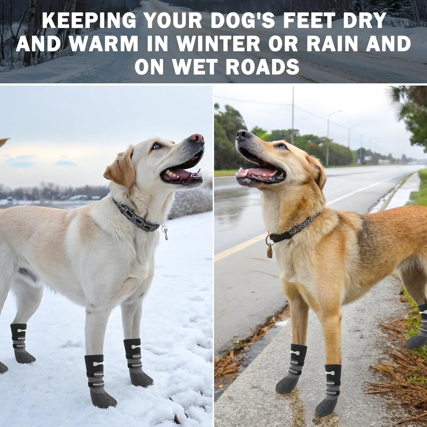 SCENEREAL Anti Slip Dog Socks Boots, Dog Shoes for Hot/Cold Pavement Snow Rain Days, Waterproof Grip Doggy Booties for Hardwood Floor, Winter Paw Protectors for Small Medium Large Senior Old Dogs