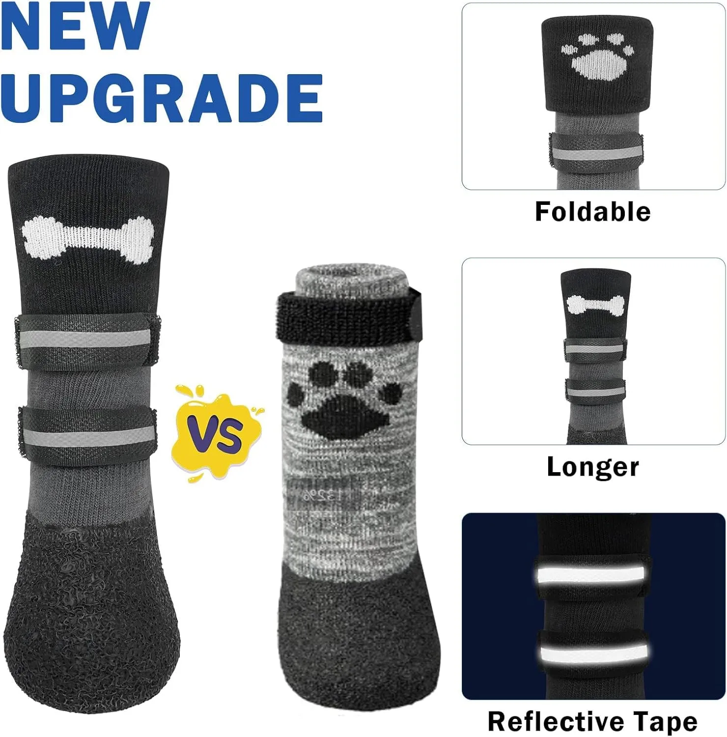 SCENEREAL Anti Slip Dog Socks Boots, Dog Shoes for Hot/Cold Pavement Snow Rain Days, Waterproof Grip Doggy Booties for Hardwood Floor, Winter Paw Protectors for Small Medium Large Senior Old Dogs