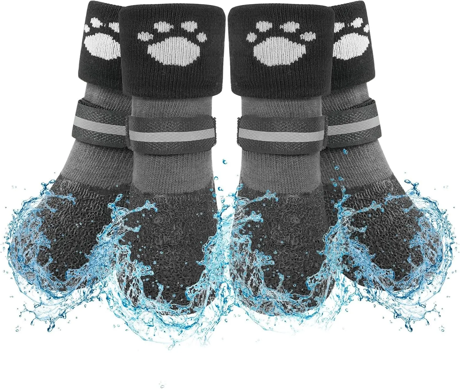 SCENEREAL Anti Slip Dog Socks Boots, Dog Shoes for Hot/Cold Pavement Snow Rain Days, Waterproof Grip Doggy Booties for Hardwood Floor, Winter Paw Protectors for Small Medium Large Senior Old Dogs